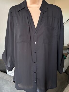 BCX Roll Tab Sleeve Button Down Collared Blouse NWOT
